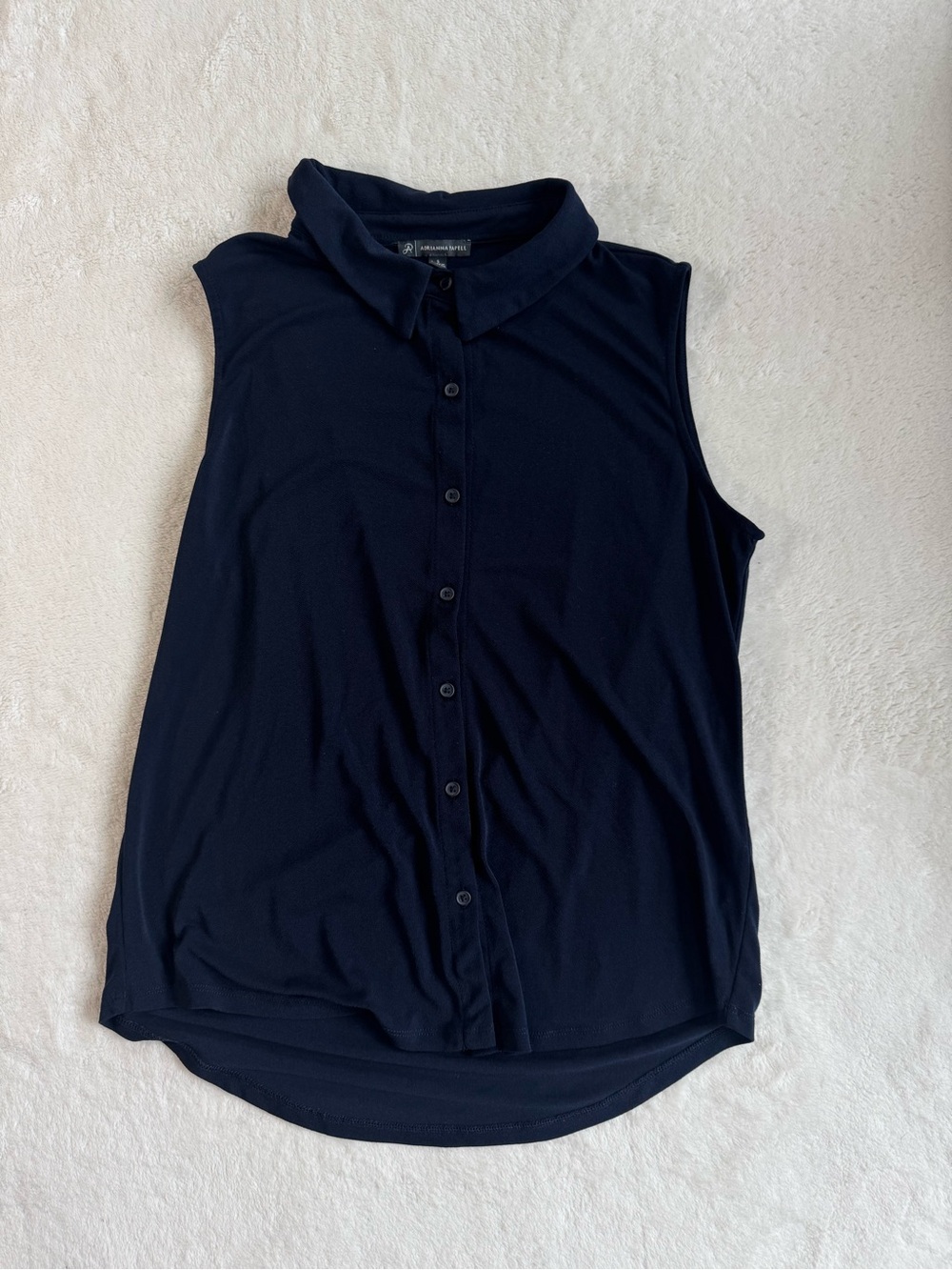 Adrianna Papell Navy Sleeveless Collared Button-Front Blouse S